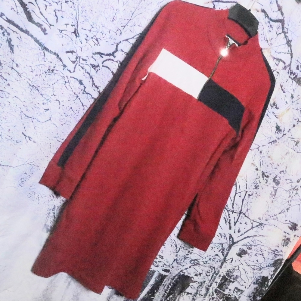 SWEATSHIRT DRESS L Tommy Hilfiger Denim *FLAWED* Sport Zip Casual Travel Logo